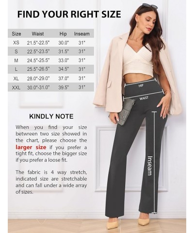 31'' Inseam Women High Waist Split Hem Flare Work Pants with Pockets Stretchy Pull On Long Pant Casual Slack Charcoal Grey $1...