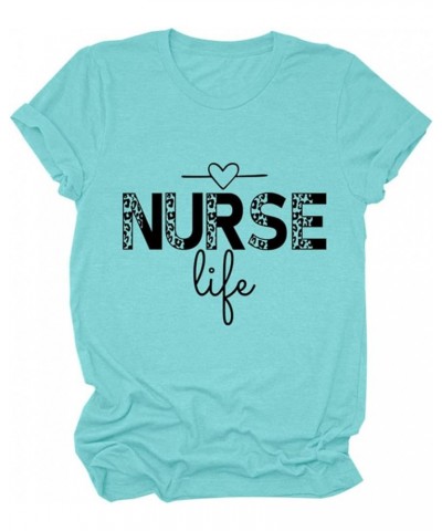 Womens Casual Short Sleeve Round Neck T-Shirt Loose Funny Nurse Letter Graphic Tee Tops Novelty Nurse Gift Tops C-aqua Blue $...