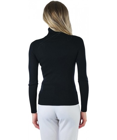 Women's Classic Knit Fold Over Turtleneck Pullover Slim Fit Classic Ribbed Knit Turtleneck - Black $13.48 Sweaters