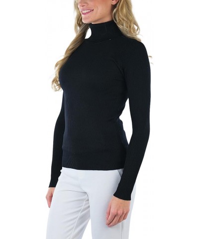 Women's Classic Knit Fold Over Turtleneck Pullover Slim Fit Classic Ribbed Knit Turtleneck - Black $13.48 Sweaters