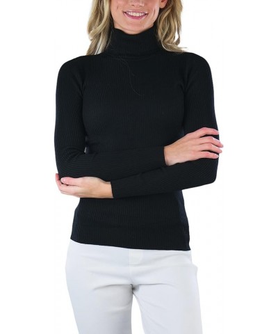 Women's Classic Knit Fold Over Turtleneck Pullover Slim Fit Classic Ribbed Knit Turtleneck - Black $13.48 Sweaters