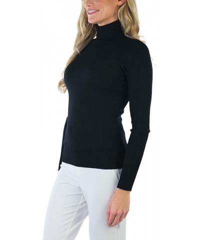 Women's Classic Knit Fold Over Turtleneck Pullover Slim Fit Classic Ribbed Knit Turtleneck - Black $13.48 Sweaters