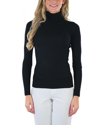 Women's Classic Knit Fold Over Turtleneck Pullover Slim Fit Classic Ribbed Knit Turtleneck - Black $13.48 Sweaters