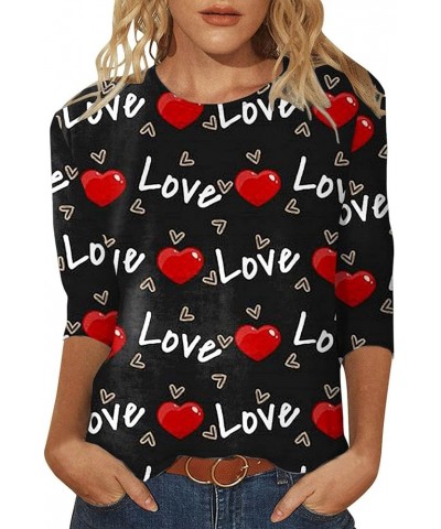 Valentines Day Shirts Women Cute Love Heart Print 3/4 Sleeve Shirts Slim Fashion Casual Tshirts A 022-red $7.49 Socks