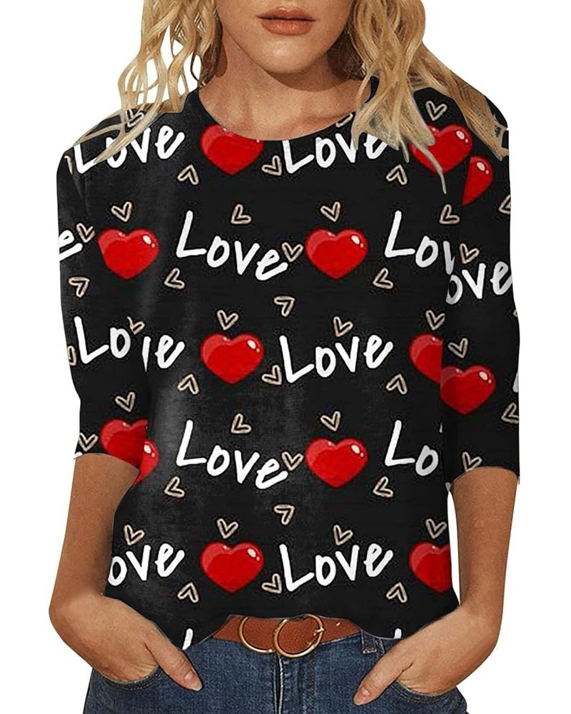 Valentines Day Shirts Women Cute Love Heart Print 3/4 Sleeve Shirts Slim Fashion Casual Tshirts A 022-red $7.49 Socks