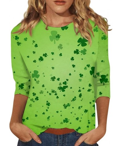 St Patricks Day Shirt Women St Patricks Day Tshirt Irish Lucky Shamrock Clover Print Tee Blouse 3/4 Sleeve Tops 06-army Green...