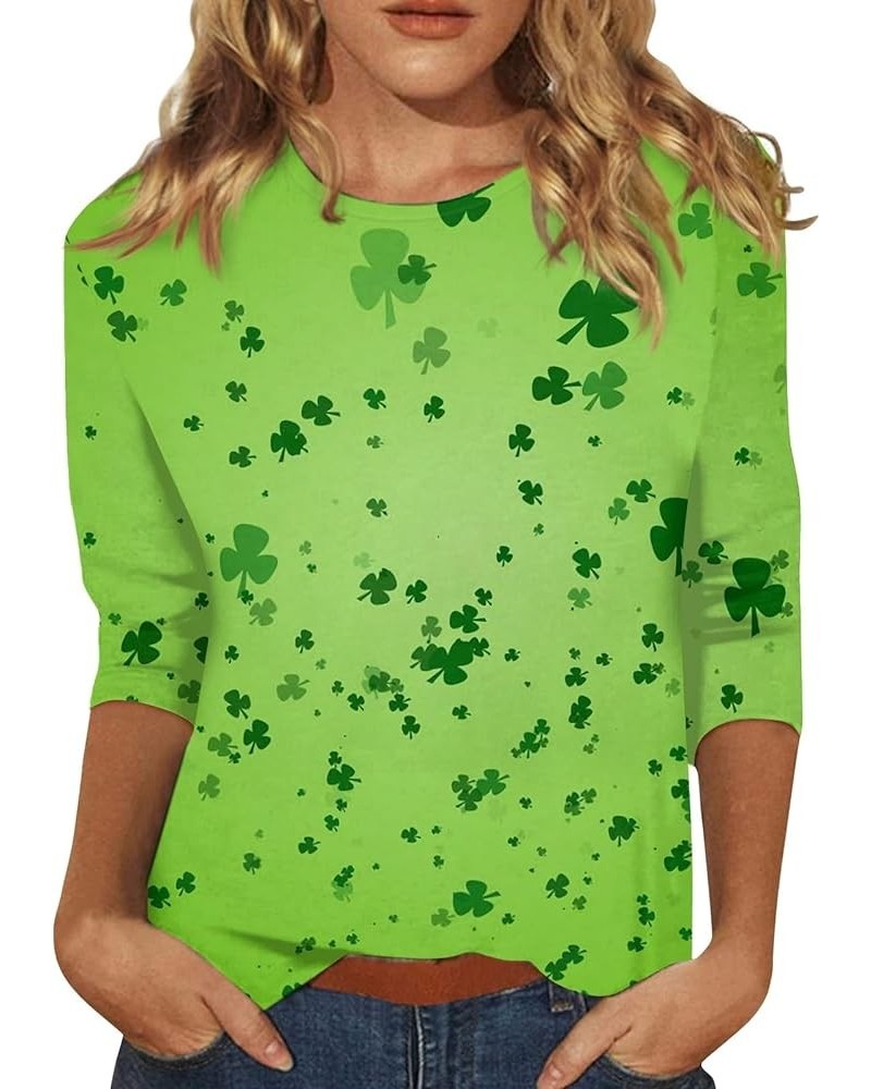 St Patricks Day Shirt Women St Patricks Day Tshirt Irish Lucky Shamrock Clover Print Tee Blouse 3/4 Sleeve Tops 06-army Green...