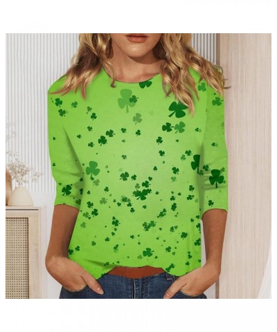 St Patricks Day Shirt Women St Patricks Day Tshirt Irish Lucky Shamrock Clover Print Tee Blouse 3/4 Sleeve Tops 06-army Green...