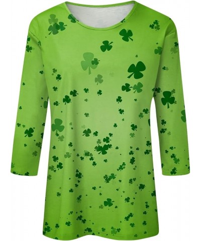 St Patricks Day Shirt Women St Patricks Day Tshirt Irish Lucky Shamrock Clover Print Tee Blouse 3/4 Sleeve Tops 06-army Green...