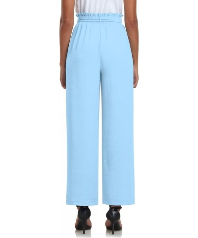 Womens Wide Leg Pants Drawstring High Waist Loose Casual Pants Long Straight Belted Pants Trousers with Pockets 004-light Blu...