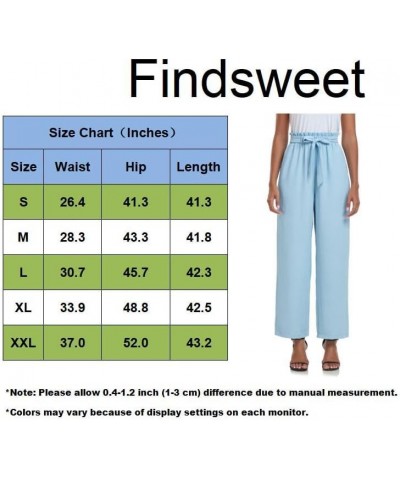 Womens Wide Leg Pants Drawstring High Waist Loose Casual Pants Long Straight Belted Pants Trousers with Pockets 004-light Blu...