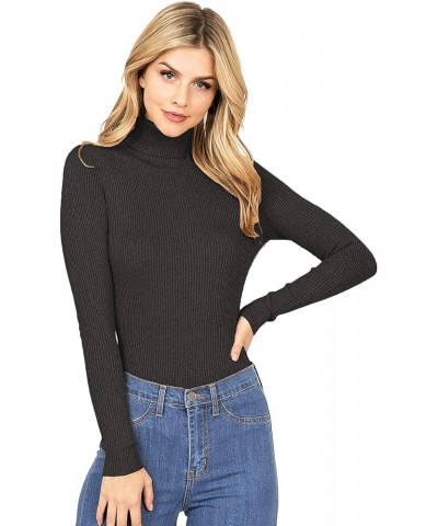 Women's Ribbed Long Sleeve Turtleneck Top Dark Grey $11.19 T-Shirts