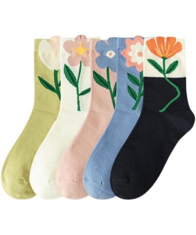 Womens Cute Cotton Crew Socks for Women and Girls, 5 Pairs Flower Socks for Sports and Daily Wear $10.19 Activewear