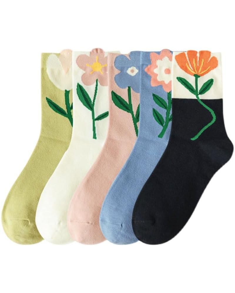 Womens Cute Cotton Crew Socks for Women and Girls, 5 Pairs Flower Socks for Sports and Daily Wear $10.19 Activewear