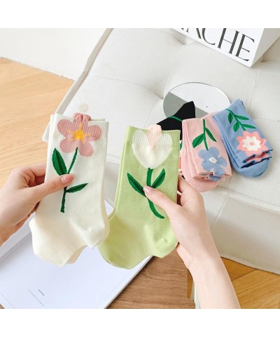 Womens Cute Cotton Crew Socks for Women and Girls, 5 Pairs Flower Socks for Sports and Daily Wear $10.19 Activewear