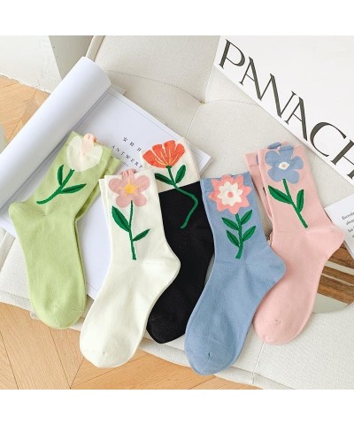 Womens Cute Cotton Crew Socks for Women and Girls, 5 Pairs Flower Socks for Sports and Daily Wear $10.19 Activewear