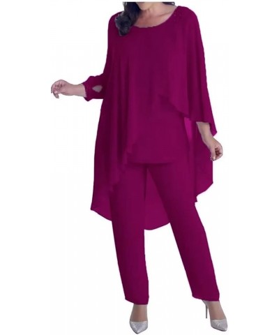 Women's Mother of The Bride Pant Suit with Cloak Beaded Formal Evening Gown 3PCs Outfit Set for Wedding Guest Fuchsia $28.80 ...