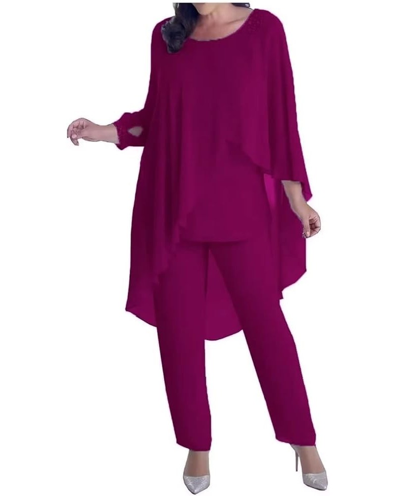 Women's Mother of The Bride Pant Suit with Cloak Beaded Formal Evening Gown 3PCs Outfit Set for Wedding Guest Fuchsia $28.80 ...